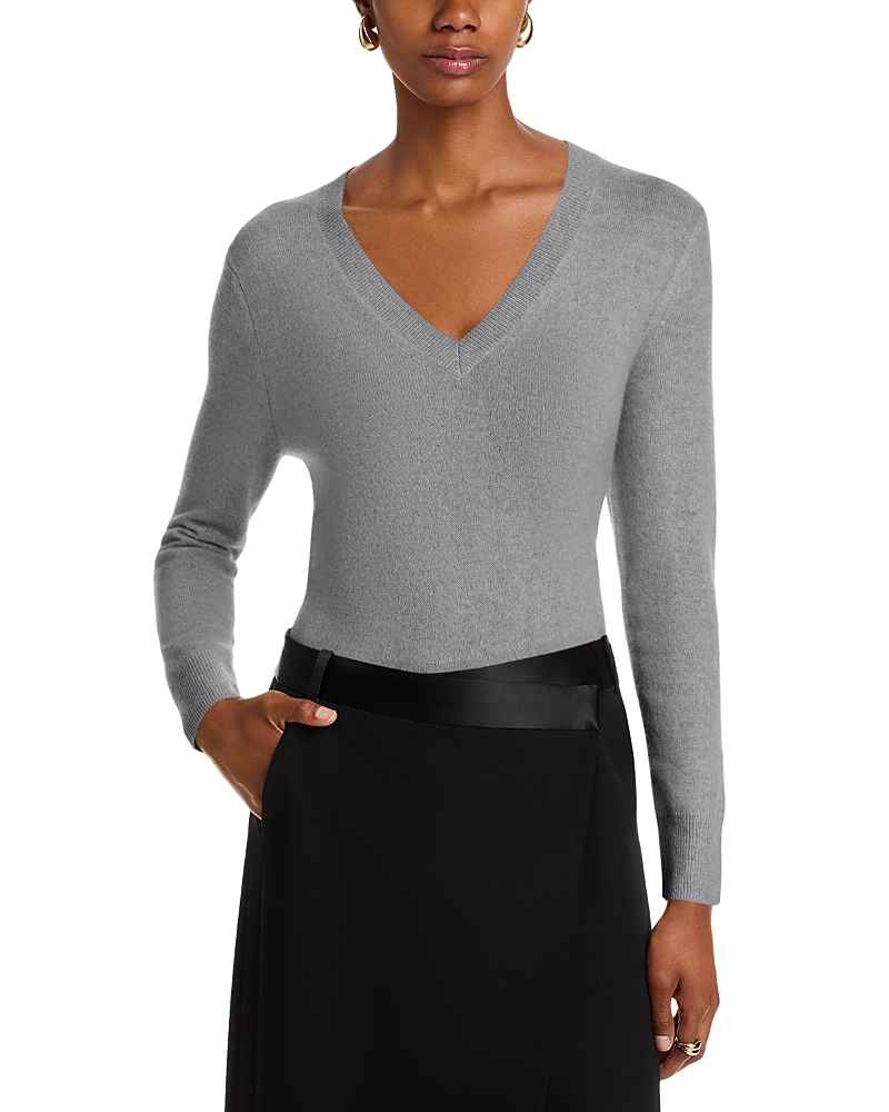 C By Bloomingdale's Cashmere Cashmere V Neck Sweater - Exclusive In Gray