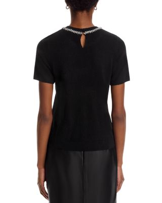 100% Cashmere Crystal Trim Short Sleeve Sweater - Exclusive