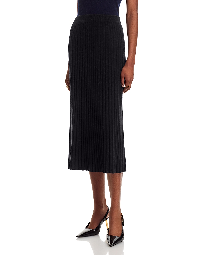 C By Bloomingdale's Cashmere Cashmere Ribbed Midi Skirt - Exclusive In Black