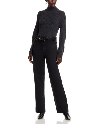 100% Cashmere Rib Knit Bell Sleeve Turtleneck Sweater - Exclusive