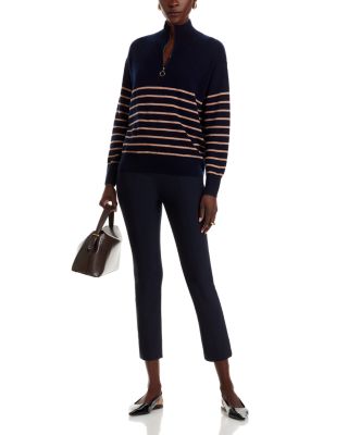 100% Cashmere Mock Neck Quarter Zip Striped Sweater - Exclusive