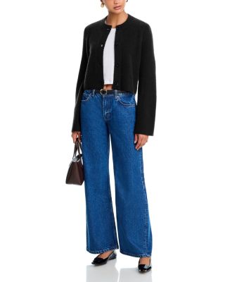 100% Cashmere Cropped Wide Sleeve Crewneck Cardigan - Exclusive