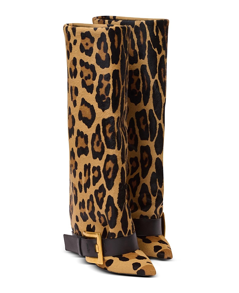 Balmain Anthem Leopard Print Leather Boots In Brown