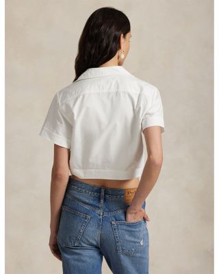 Cotton Oxford Tie Front Cropped Shirt