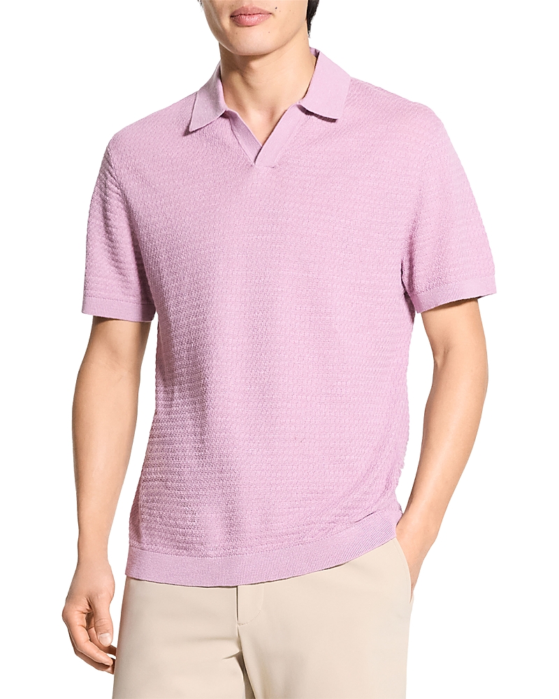Theory Brenan Linen Blend Polo In Pink
