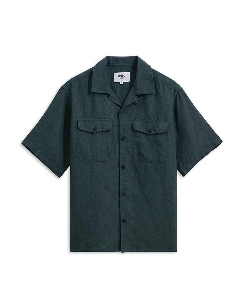 Wax London Bartlett Short Sleeve Linen Shirt In Green