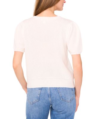 Pointelle Knit Short Sleeve Cardigan