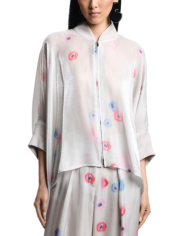Emporio Armani Fluid Viscose Tunic With All-over Floral Print In White