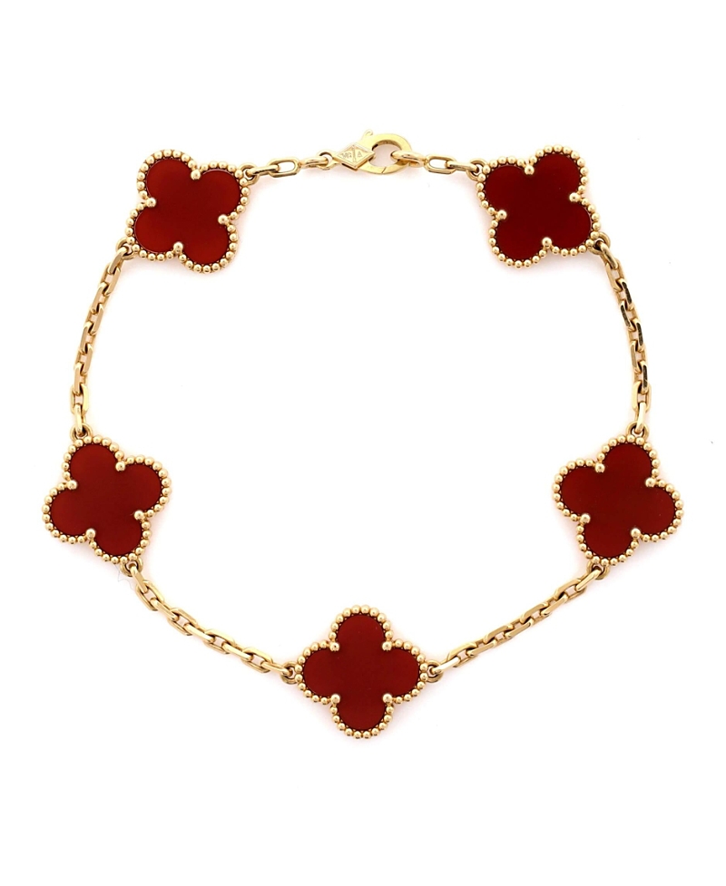 Pre-owned Pre-owned Van Cleef & Arpels Van Cleef & Arpels Vintage Alhambra 5 Motifs Bracelet 18k Gold And Carnelian