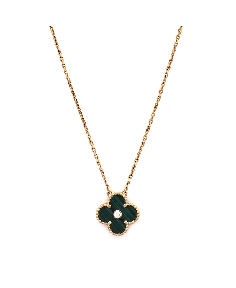 Pre-owned Pre-owned Van Cleef & Arpels Van Cleef & Arpels Vintage Alhambra Pendant Necklace 18k Gold And Malachite With Diamond