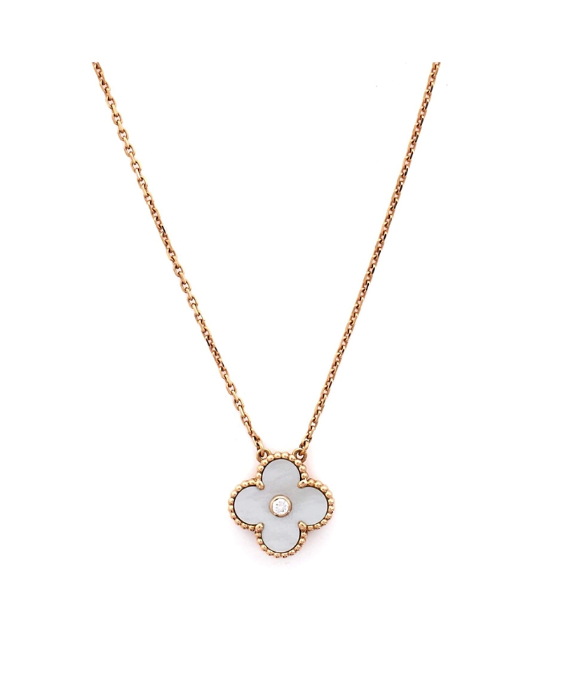 Pre-owned Pre-owned Van Cleef & Arpels Van Cleef & Arpels Vintage Alhambra Pendant Necklace 18k Rose Gold And White Mother Of Pea In Pink