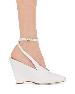 Women's Nero Leather Peep Toe Wedge Pumps