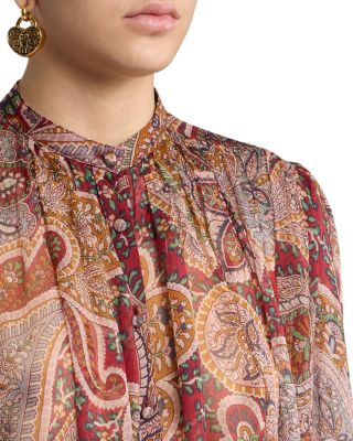Silk Printed Blouson Sleeve Blouse
