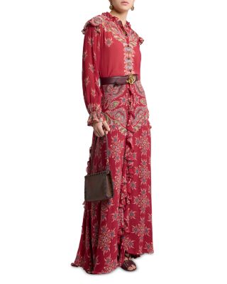 Printed Ruffle Front Maxi Skirt