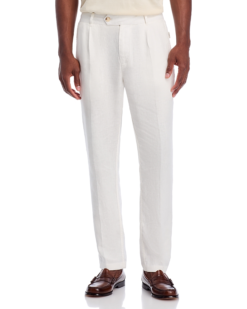 Onia Linen Tapered Pleated Pants In White