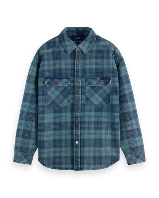 Regular Fit Washed Denim Check Shirt Jacket  