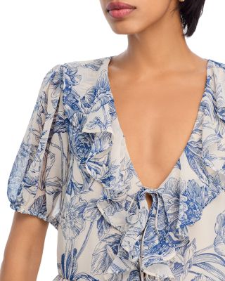 Floral Toile Ruffle Short Sleeve Top - Exclusive