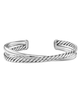 Crossover Two Row Cuff Bracelet in Sterling Silver, 10.7mm