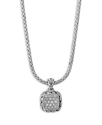 Sterling Silver Diamond Pav&eacute; Carved Chain Necklace, 16-18"