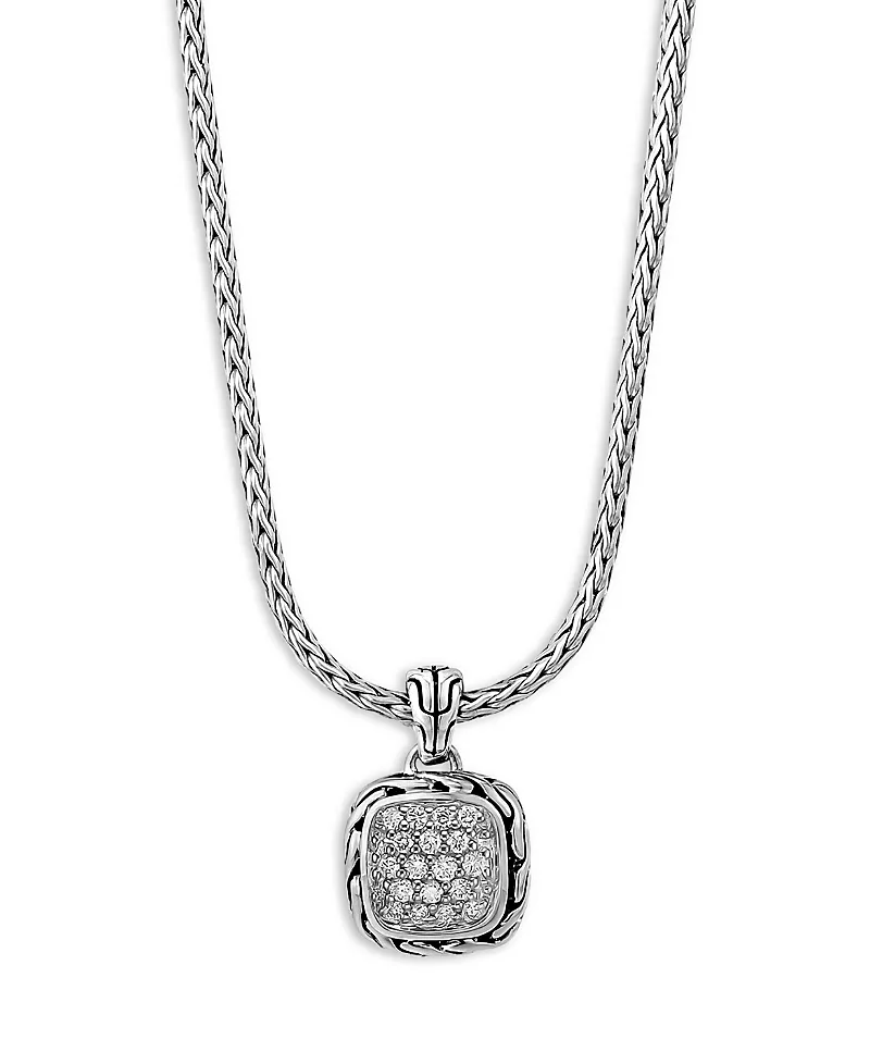 John Hardy Sterling Silver Diamond Pave Carved Chain Necklace, 16