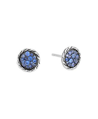 Sterling Silver Classic Chain Blue Sapphire Stud Earrings