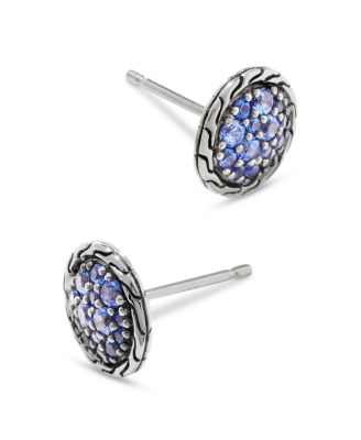 Sterling Silver Classic Chain Blue Sapphire Stud Earrings
