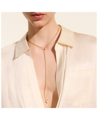 14K Yellow Gold JH Essentials Cultured Freshwater Pearl Adjustable Lariat Necklace, 23"