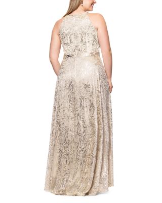 Long Crinkle Foil Floral Gown