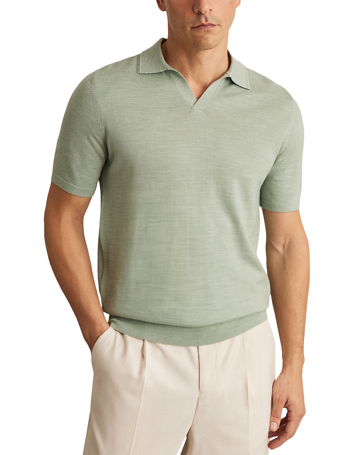 Reiss Duchie Short Sleeve Open Collar Merino Polo Shirt