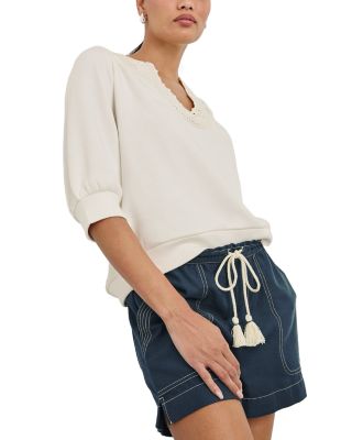 Mariposa Crochet Trim Split Neck Top