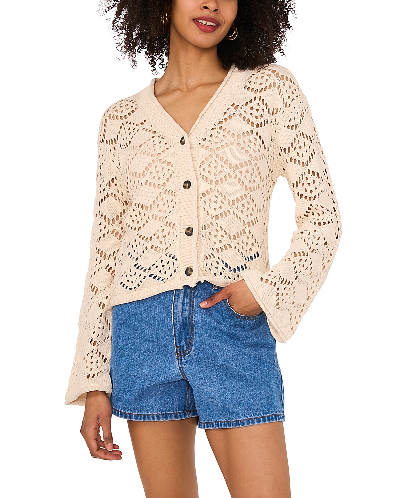 Shop Vince Camuto Pointelle V Neck Long Sleeve Cardigan