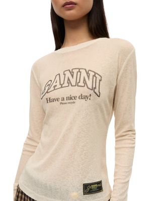 Printed Marled Mesh Long Sleeve Top