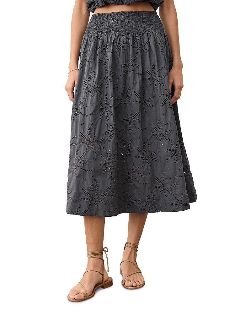 Marine Layer Bea Eyelet Midi Skirt In Gray