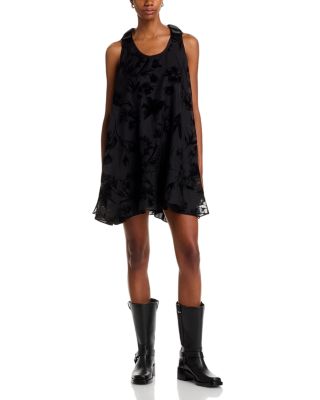 Flocked Organza Sleeveless Trapeze Dress