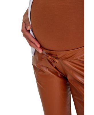 Comfy Cool Foldover Waistband Faux Leather Maternity Jogger Pants