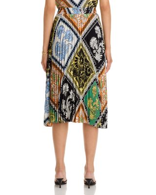 Pull On Pleated Printed Skirt