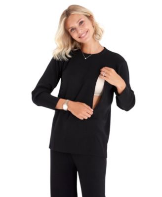 Effortless Elegance Set with Rib Side Zip Long Sleeve Materity/Nursing Top &amp; Lounge Pants