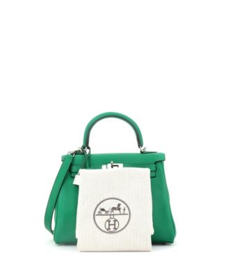 Kelly 25 Handbag Green Swift with Palladium Hardware