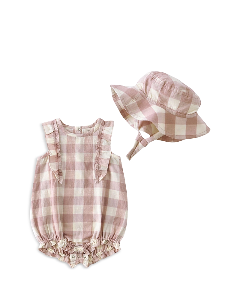 Pehr Girls' Checkmate Bubble Romper & Hat Set - Baby In Nude