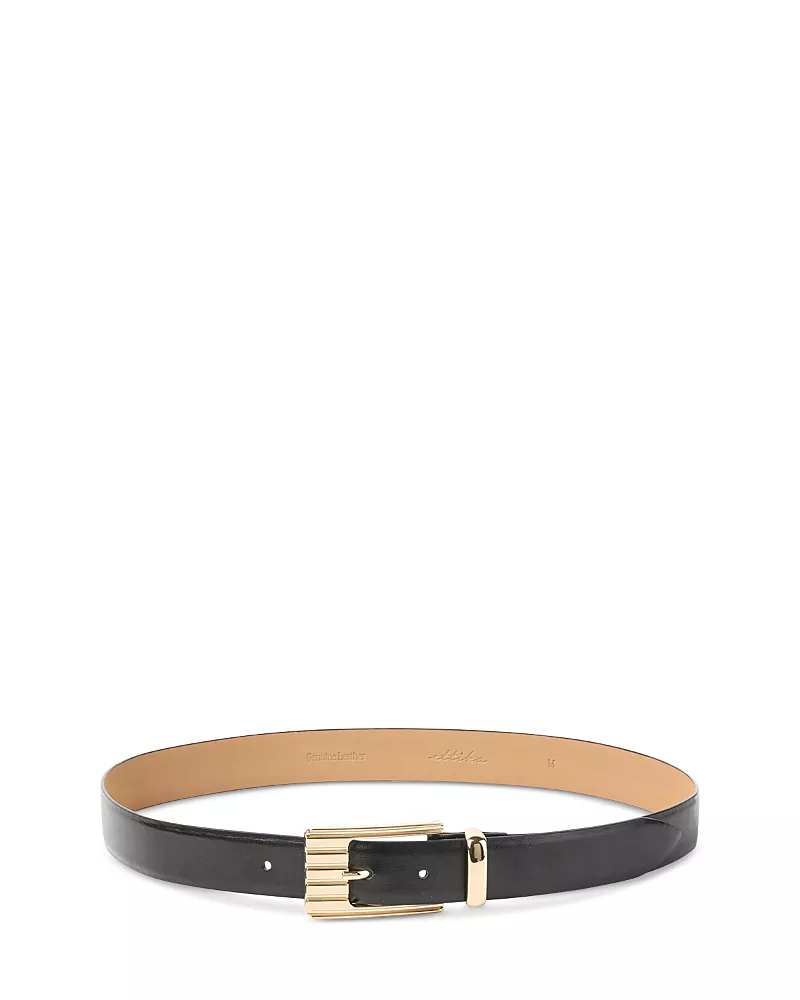 Ettika Women's Engraved Rectangle Buckle Black Leather Belt