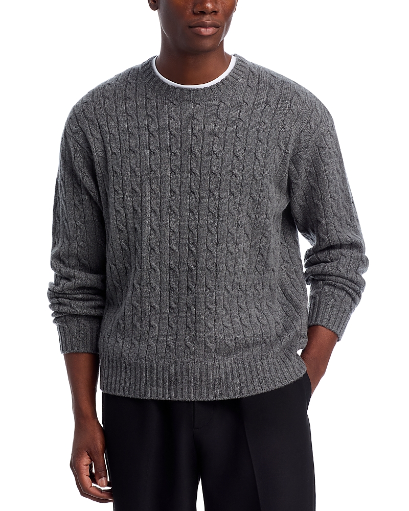 Frame Cashmere Cable Crewneck Sweater In Gray