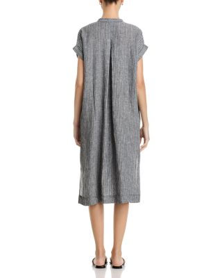 Puckered Linen Mandarin Collar Dress