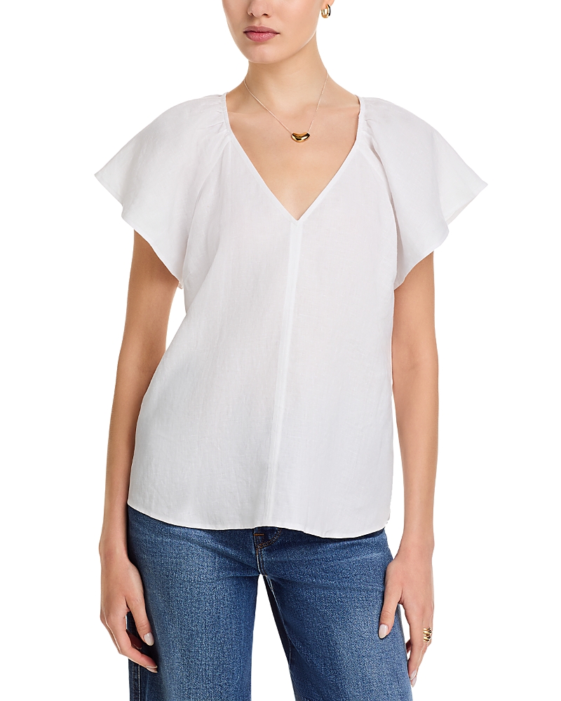 Tommy Bahama Coastalina V Neck Flutter Sleeved Linen Top In White