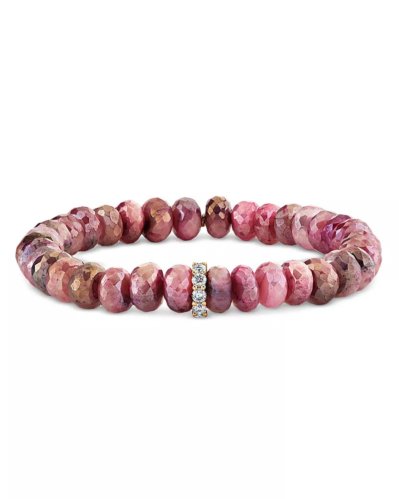 Sydney Evan 14K Yellow Gold Mystic Moonstone & Diamond Beaded Stretch Bracelet