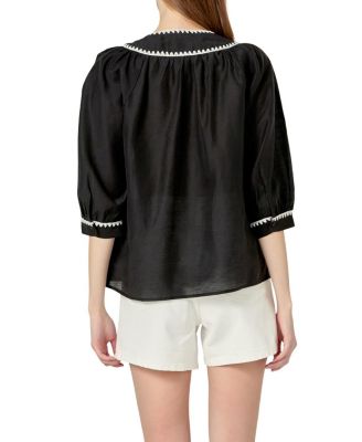 Women's Embroidery Bow Detailed Top