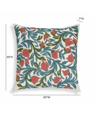 Tulip Embroidered Floral Wool 20 inch Square Accent Cushion