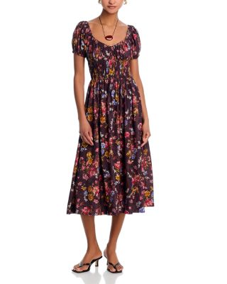 Floral Puff Sleeve Midi Dress - Exclusive 