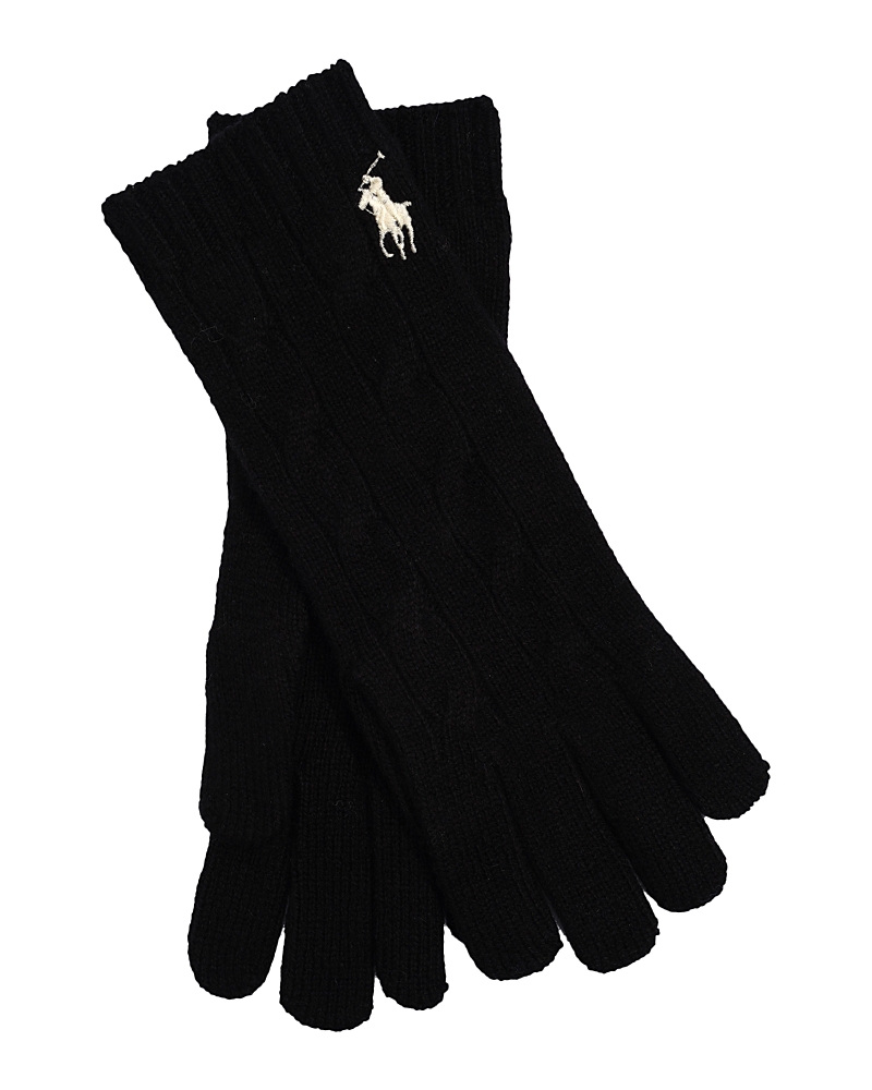 Polo Ralph Lauren Wool & Cashmere Classic Cable Gloves In Black