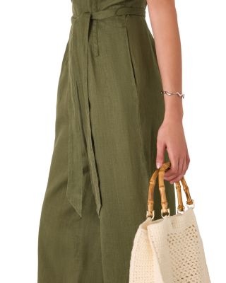 Petite Belted Seamed Linen Jumpsuit 