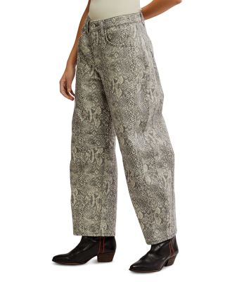 We The Free Good Luck Leopard Barrel Leg Jeans in Snake Combo